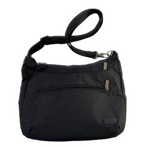 Tracker Anti Theft Crossbody Bag Travel Black 12" x 10" x 4.5 RFID slot